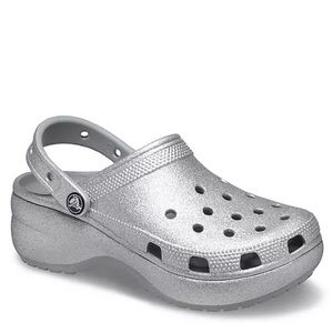 Crocs Classic Platform Glitter Silver Clog Womens Size 7
